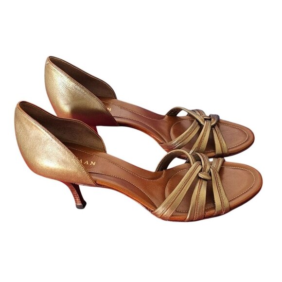 Cole Haan Womens Leather Kitten Heel Open-Toe Sandals Size 7AA Brown/Gold - Picture 2 of 6